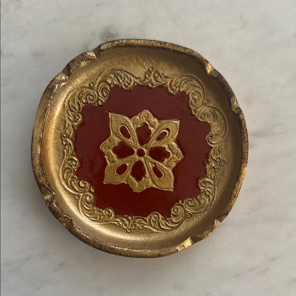 Gold and Red Wooden Carved Decorative Dish